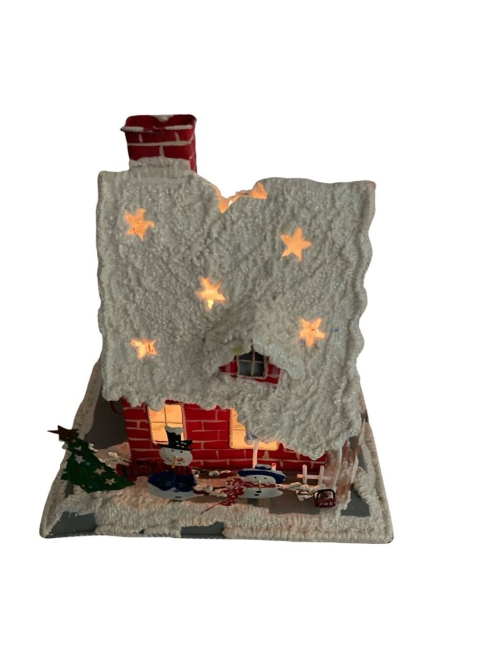Vtg Hallmark Snow Buddies Red Brick Tealight House w Snowmen Stars Christmas 90s